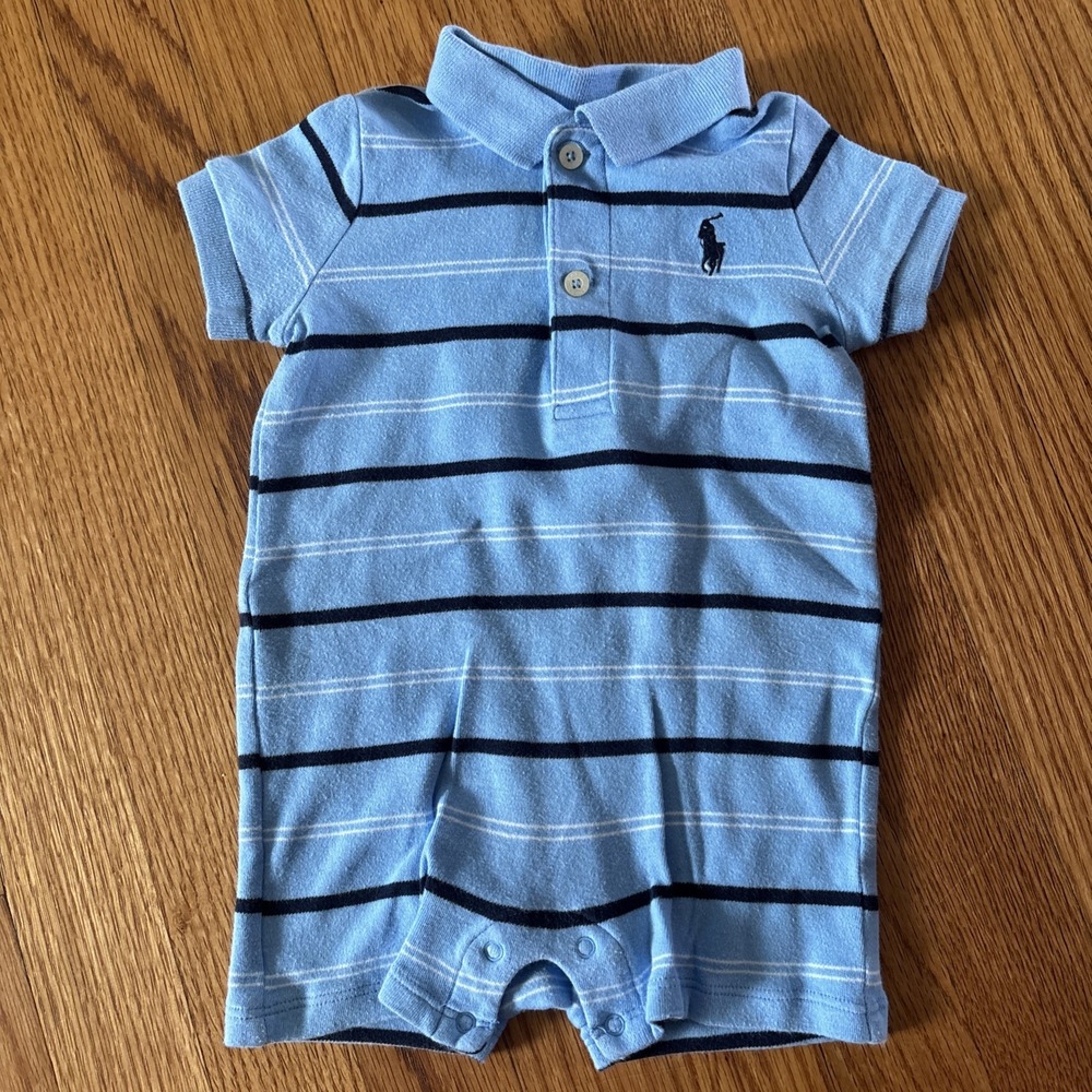 Polo Ralph Lauren Romper Boys Preppy Striped Blue 9 Months